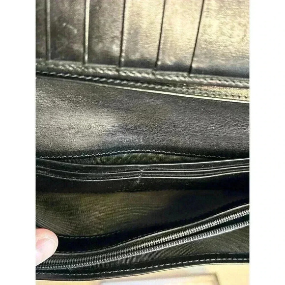 GUCCI Black Leather‎ Long Folded Wallet With Button Closure. Vintage, Classic - Picture 15 of 16